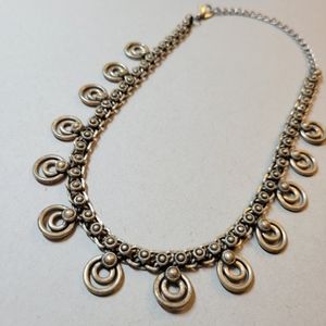Brushed Silver Art Deco Boho Necklace - 15.5 inches